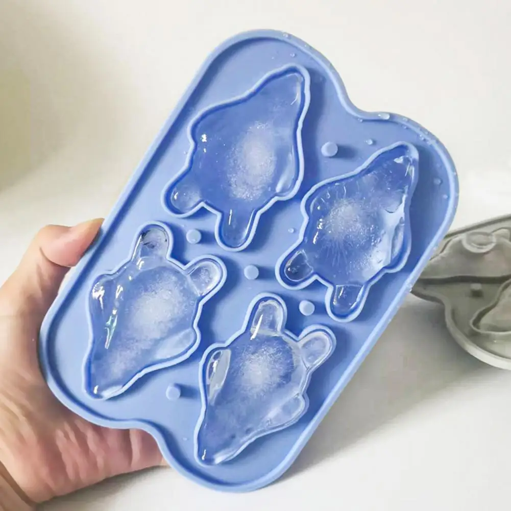 Ice Cube Storage Container Flexible Silicone Ice Cube Mold with Lid Leak-proof Stackable Ice Tray Lying Bear Shape for Home
