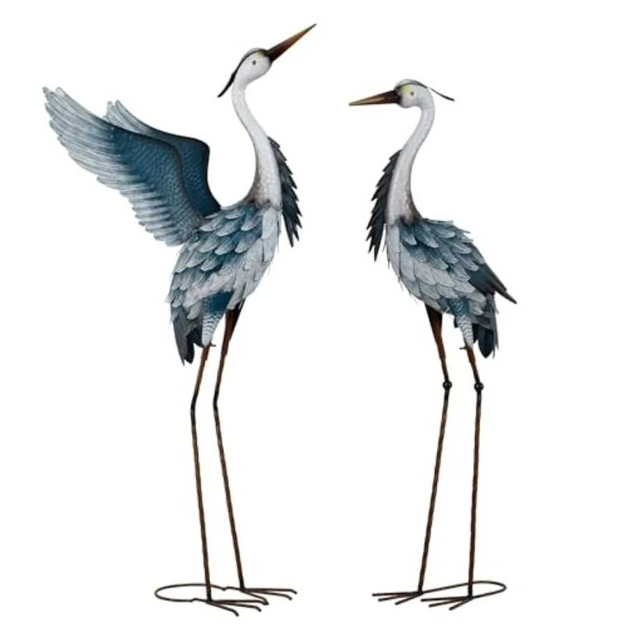 

Garden Decor Set of 2 Herons Garden Decor 23-25" Elegant Herons with Blue Painting Waterproof Metal Garden Statue Herons Gifts