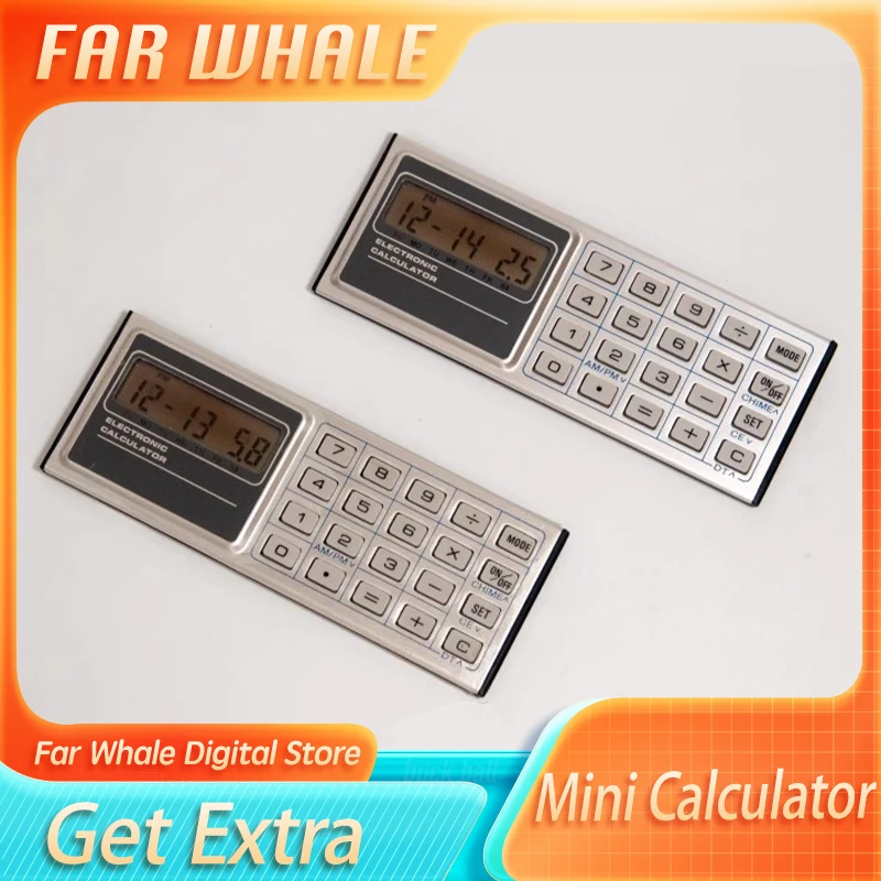 Mini Calculator 10.5x4cm Y2k Millennium Style Cyberpunk True Ancient Clock Calculator Custom Algorithm Calculation Display Date