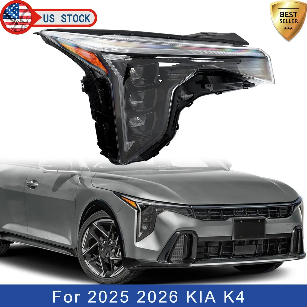 Headlight Front Right For KIA K4 LX EX Sedan 4-Door 2025 2026 Signal Light Head Lamp Passenger Factory Projector 92102-GG140