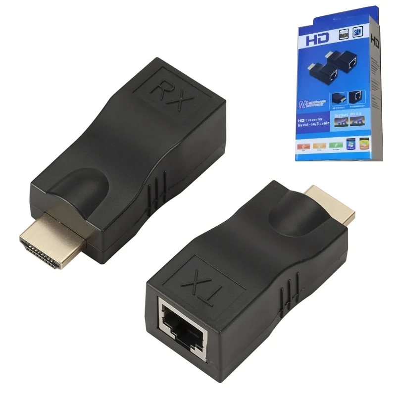 1 Pair RJ45 4K HDMI-compatible Extender Extension Up to 30m Over CAT5e Cat6 Network Ethernet LAN for HDTV HDPC DVD PS3 STB