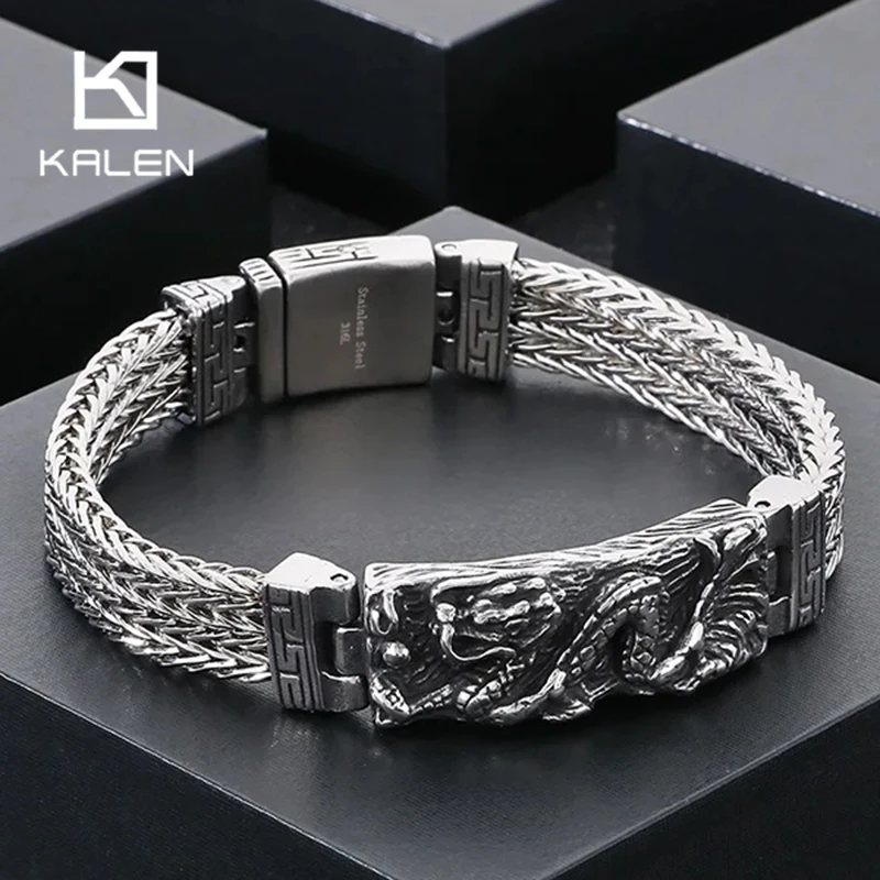 

KALEN Vintage Stainless Steel Dragon Charm Bracelet for Men Punk Personalized Keel Chain Accessories Chunky Trendy Party Jewelry