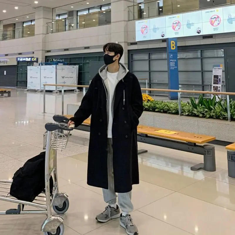 

Wool Blend Wrap Coat Mans Cool Simple Fashionable Classic Practical Style Winter Warm Design Solid Dark Modern Premium Durable