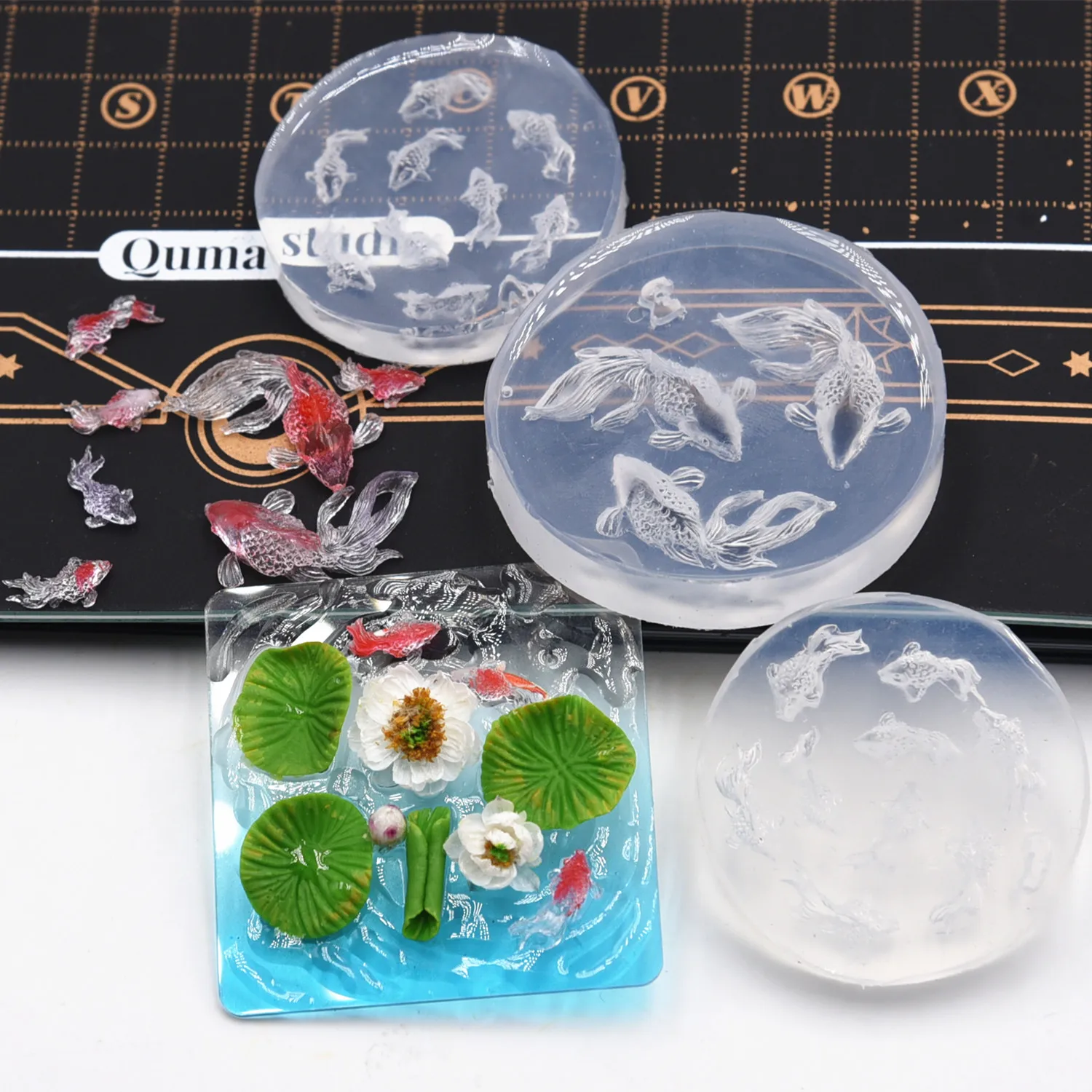 Pottery Clay Mini Goldfish Slicone Molds Crystal Epoxy Resin Gule DIY Molds