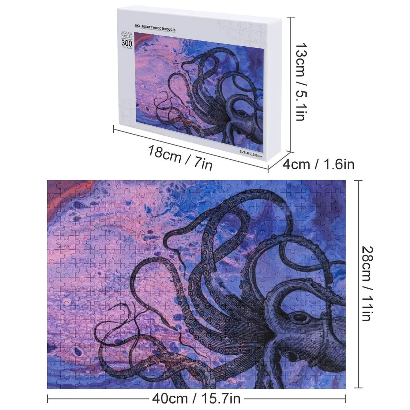 จิ๊กซอว์ปลาหมึกยักษ์ทะเลสีน้ำเงินเข้ม จิ๊กซอว์ไม้สำหรับผู้ใหญ่ เกมปริศนาสำหรับเด็ก