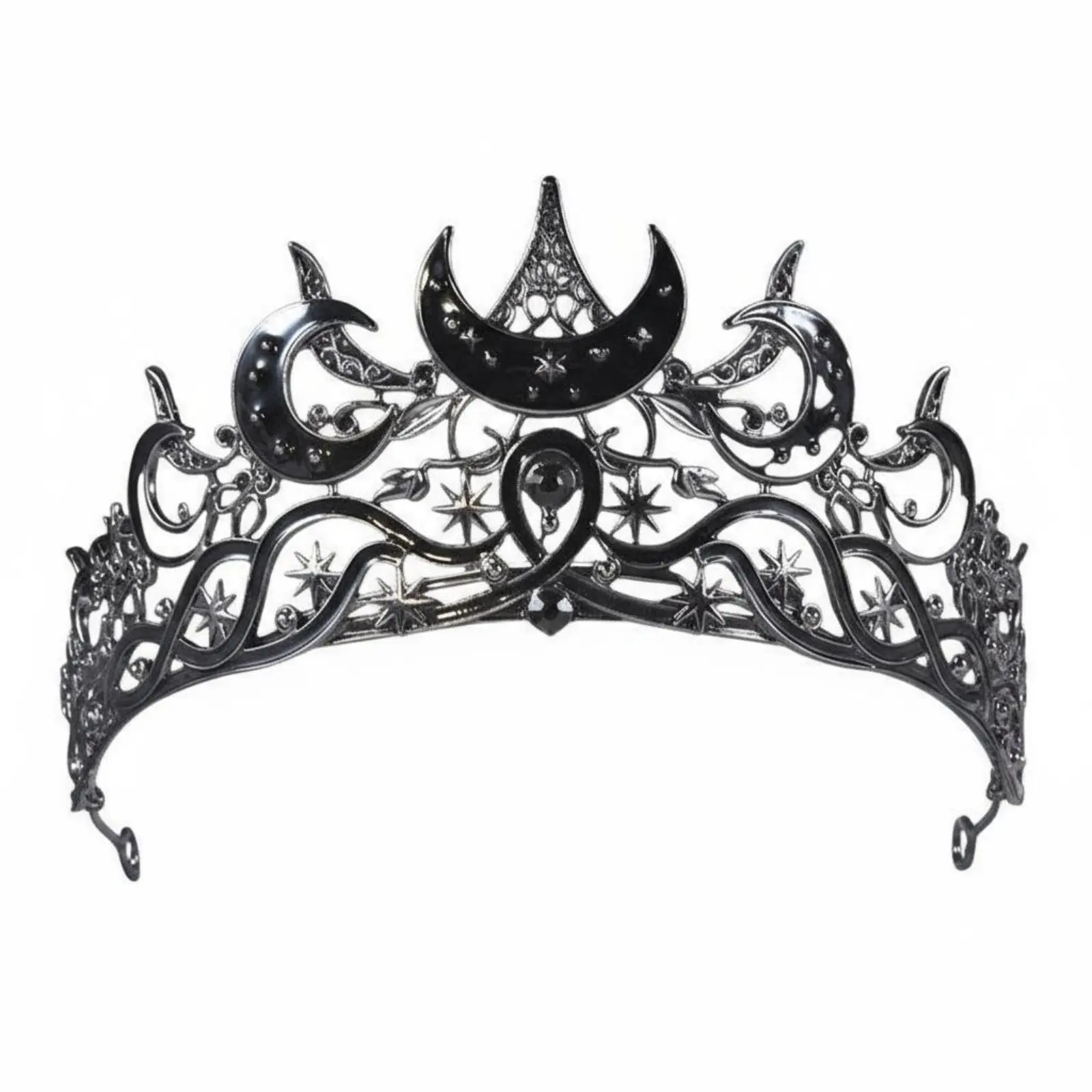 

Celestial Moon Astral Tiara Sparkling Rhinestones Celestial Wedding Crown Black Curved Moon Crown Vintage Inspired for Weddings