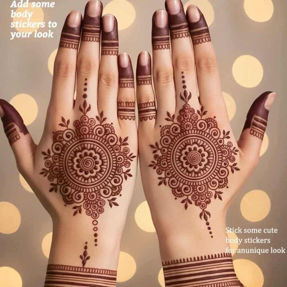 9pcs Water Transfer Decals Henna Tattoo Stickers Fake India Mehndi Flower Henna Temporary Tattoo Waterproof Instant