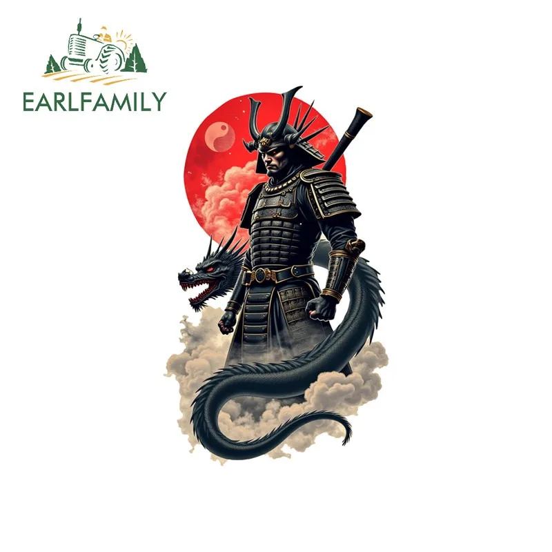 EARLFAMILY Samurai Dragon With Red Sun Car Sticker Waterproof Luggage Skateboard Windshield Truck Decals Scratch Proof Car Label