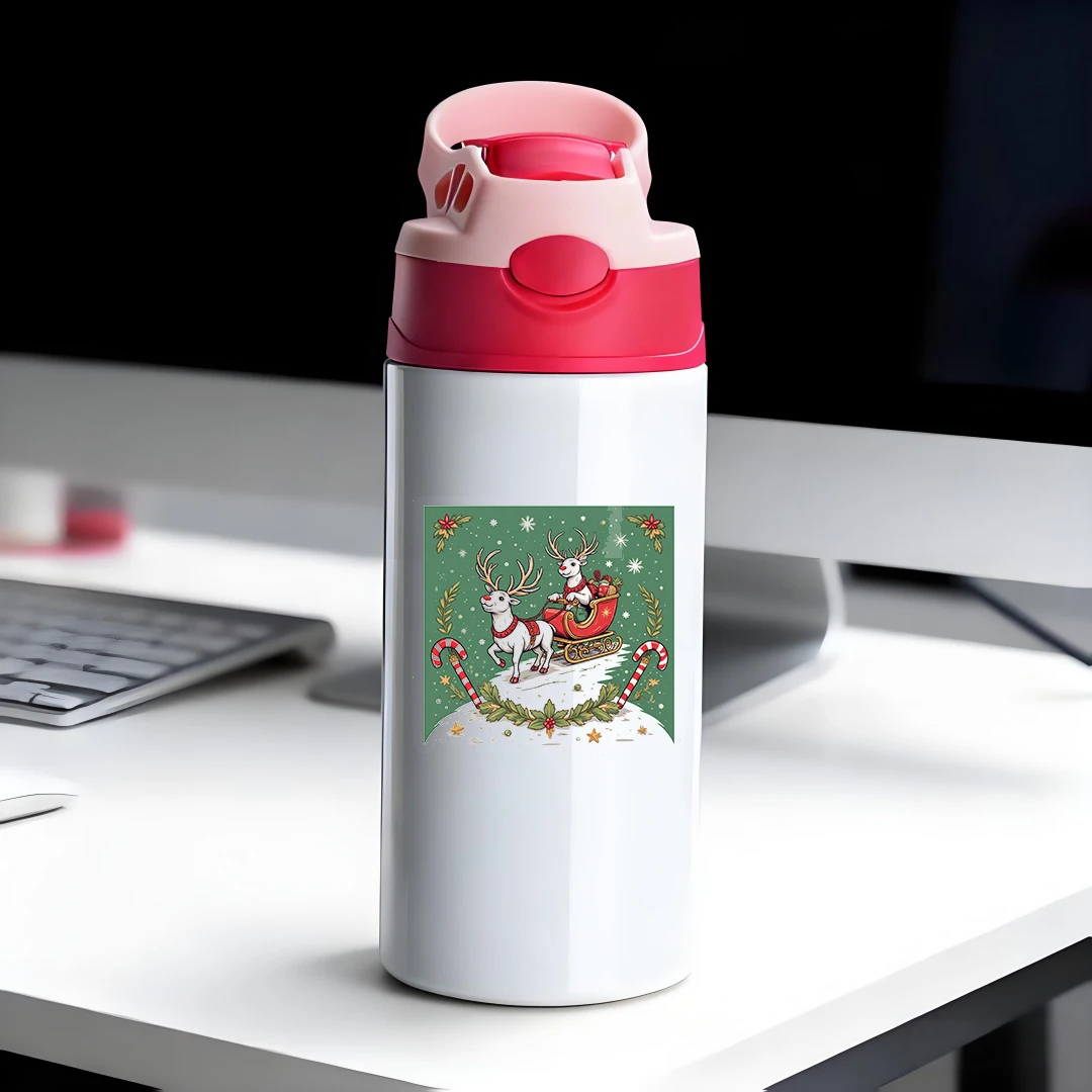 

304 stainless steel thermal cup kids cartoon straw cup Santa Claus reindeer design thermal insulation holiday gift cute Chri