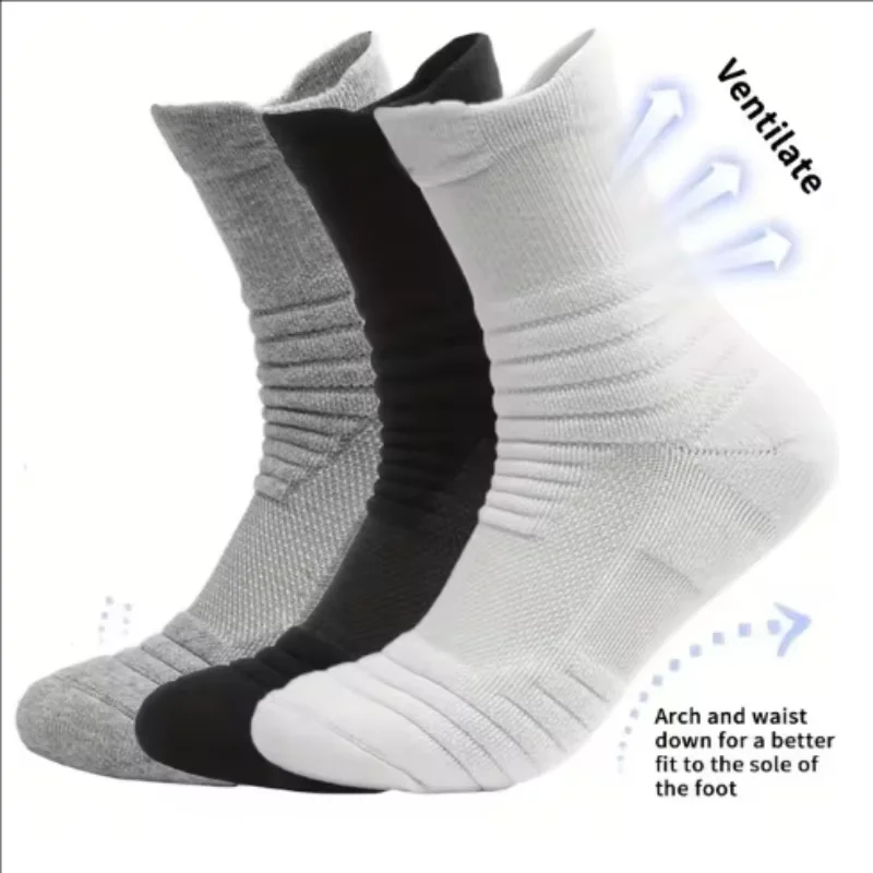 

3pairs/Lot Men's Socks Compression Stockings Breathable Basketball Sports Cycling Socks Moisture Wicking High Elastic Tube Socks