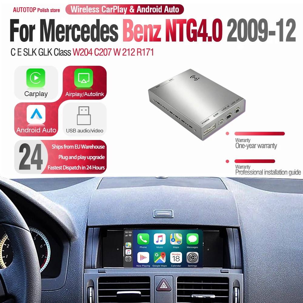 AUTOTOP Draadloze CarPlay Android Auto Decoder voor Mercedes Benz NTG4.0 C E GLK SLK W207 W204 W212 Mirror Link AUX Automodule - afbeelding 2