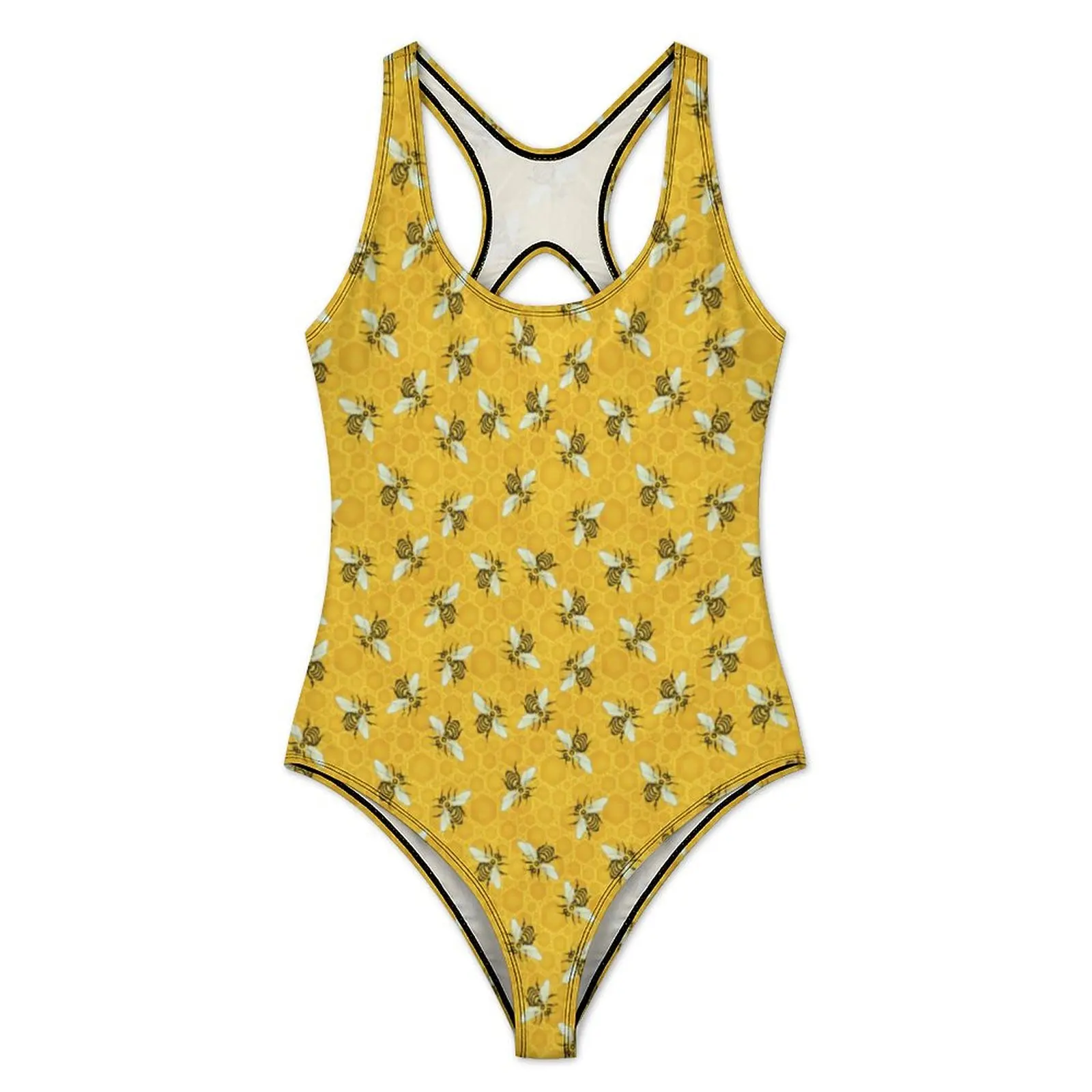 Bees Honeybees Honeycomb-2 Swimsuit Cute Beehive Push Up Swimwear One Piece Vacation Bath Bathing Suits Swimsuits Sexy Beachwear