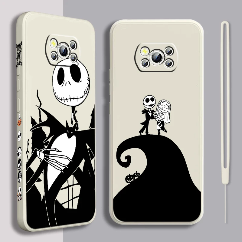 The Nightmare Before Jack Liquid Left Rope For Xiaomi Mi Poco X6 X5 X4 X3 M6 M5 M5S M4 M3 F5 F4 F3 C65 C55 C40 Pro 5G 4G Cover