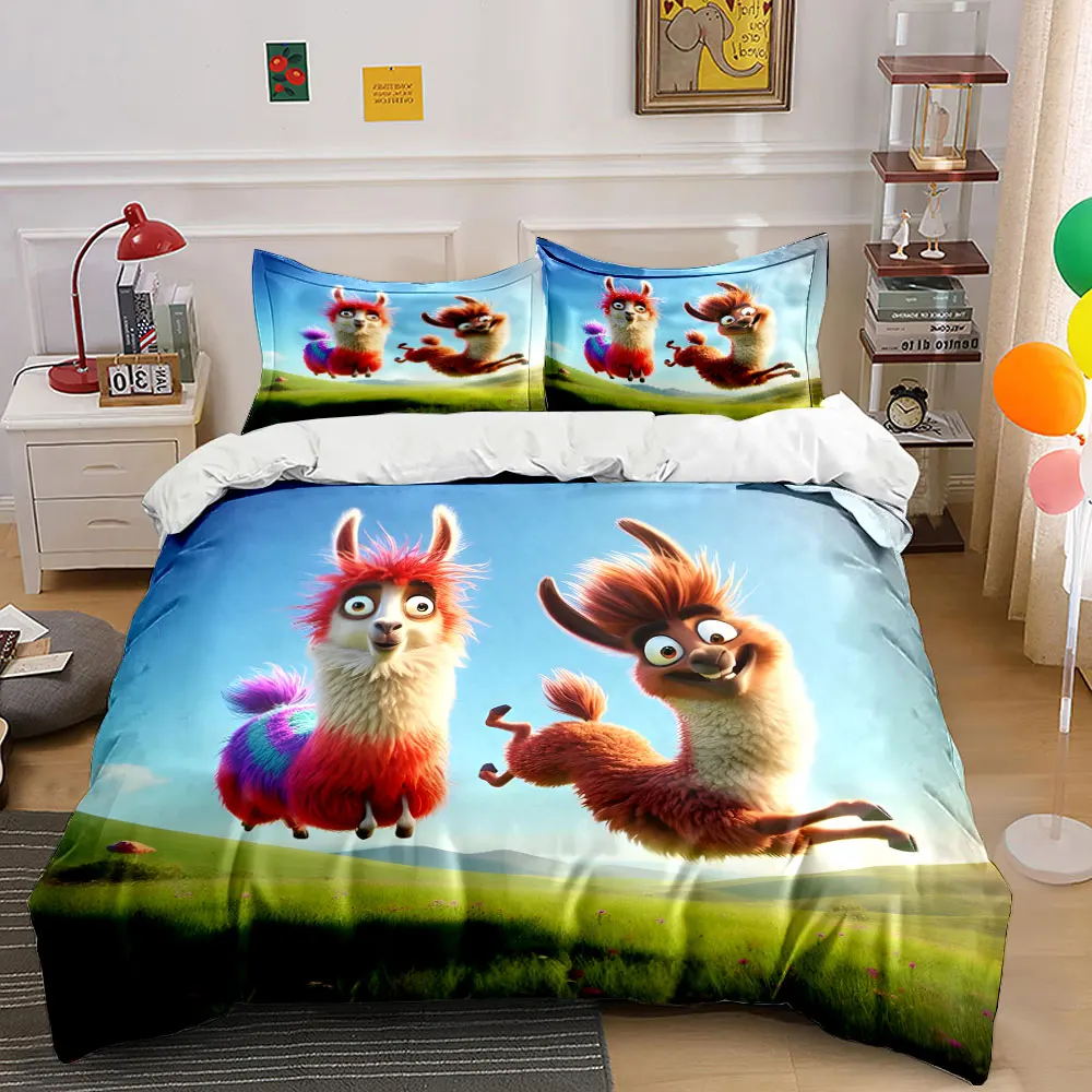 

Colorful llamas joyfully jumping Pattern Duvet Cover Set Digital Print Colorful Polyester Bedding with Zipper Closur for gifts