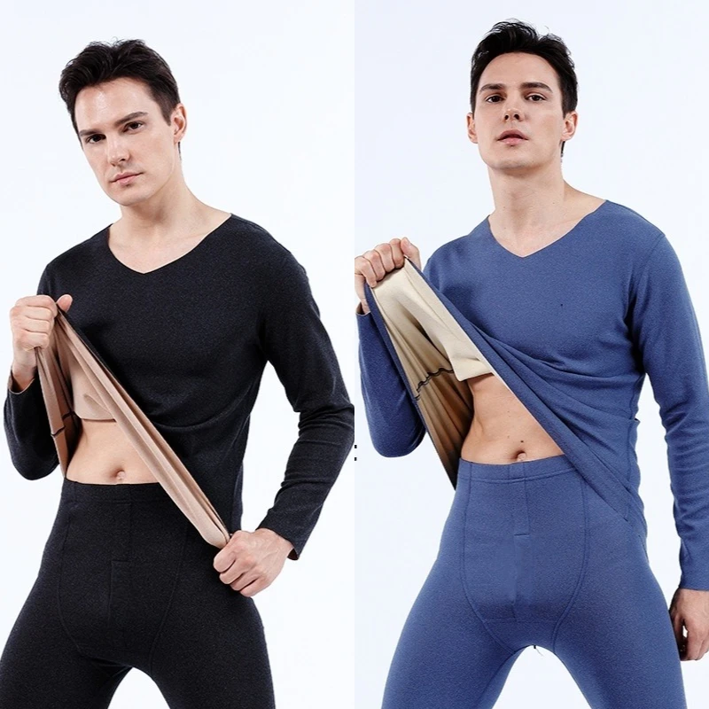 Men Double-Sided Non-marking Heating Thermal Underwear Set of Large Size Autumn Clothes and Trousers Men\'s Padded Composite Bott