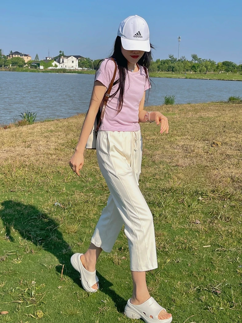 

Женские тонкие летние спортивные брюки с высокой талией, прямые, повседневные, с карманами, удобные для поездок на работу