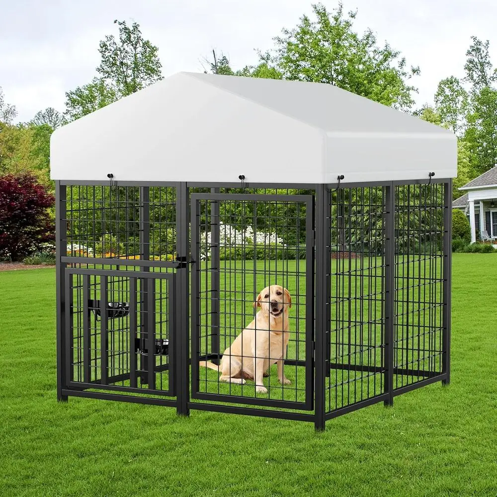 Large Dog Kennel Outdoor Pet Pens Dogs Run Enclosure Animal Hutch Metal Coop ence with Roo Cover (4'L x 4'W x 4.25'H)