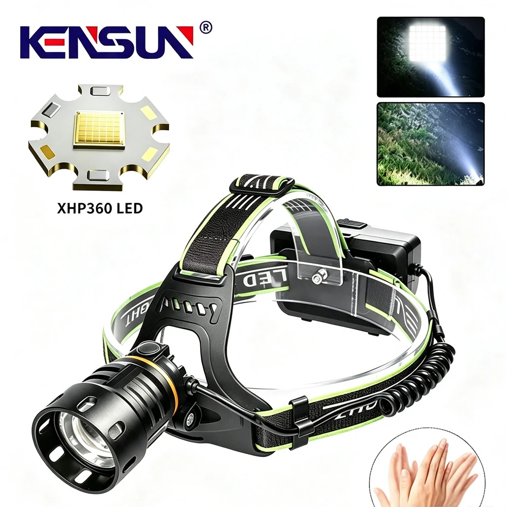 Super Bright XHP360 Headlamp LED Flashlights 36-core Wick Telescopic Zoom Fishing Light Lamp For Camping