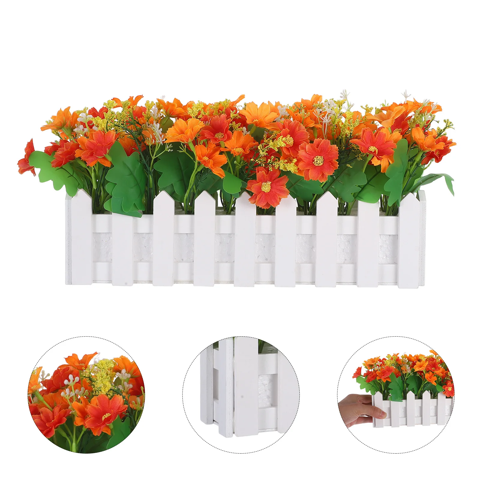 

Artificial Chrysanthemum with Fence Design - Low Maintenance Potted Flower Ornament for Indoor Outdoor Home Desk Decoration