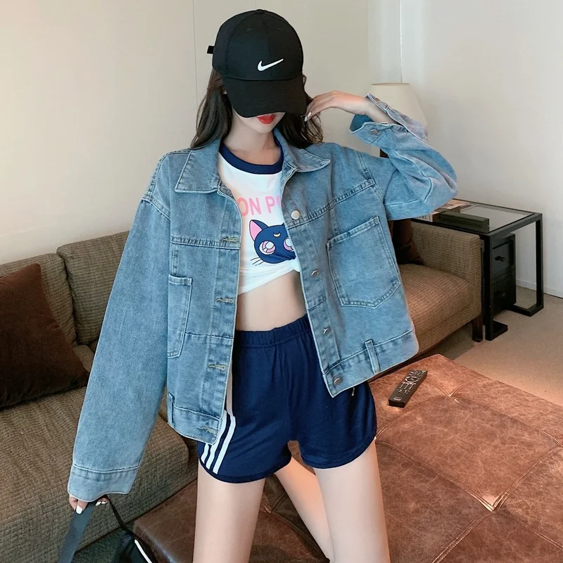 

2022 Spring Autumn Women Jacket Korean Style BF Jean Jacket Temperament Loose Basic Denim Coat
