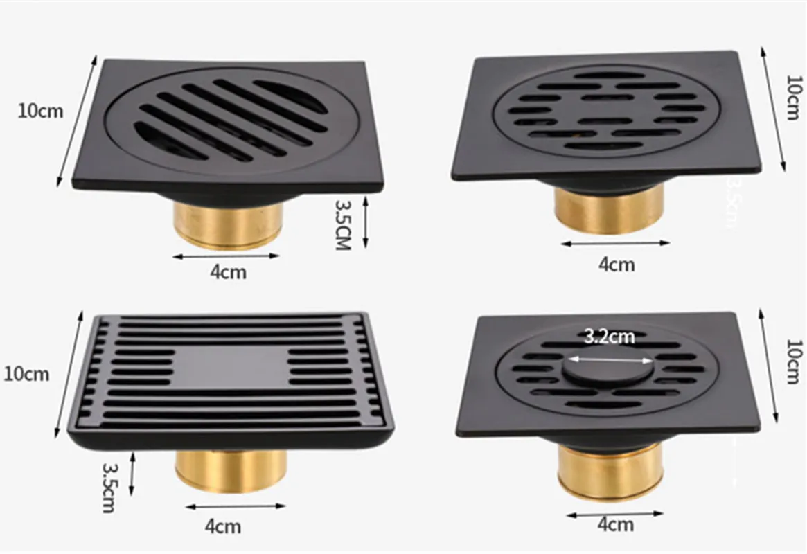 10x10cm Odor-proof Floor Drain Square Stainless Steel Black Washroom Trap Waste Grate Cover Hair Strainer Shower Accessories