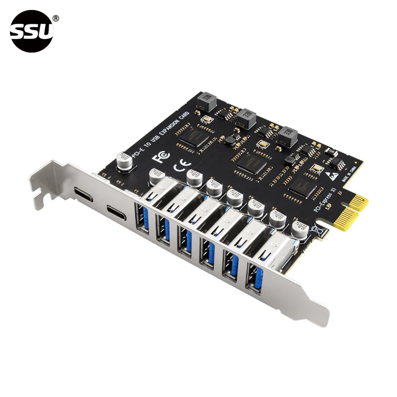 PCIe x1 to USB3.2 Gen1 5Gbps expansion card PCI Express to 8-port USB 3.0 expansion adapter card, suitable for Win7/10/11