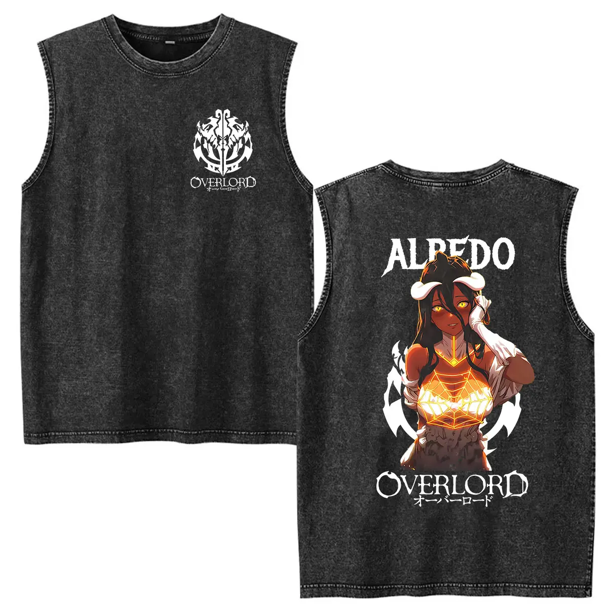 Japanese Anime Albedo Overlord Vintage Washed Ves T Shirt Men Women Clothing Harajuku Fashion Oversized T-shirt Tank Top Cotton