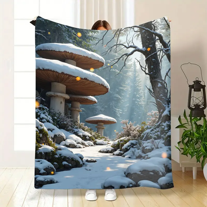 1 قطعة بطانية الفانيلا "حكاية خرافية الغابات مشهد الثلوج بطانية رمي مريحة"
