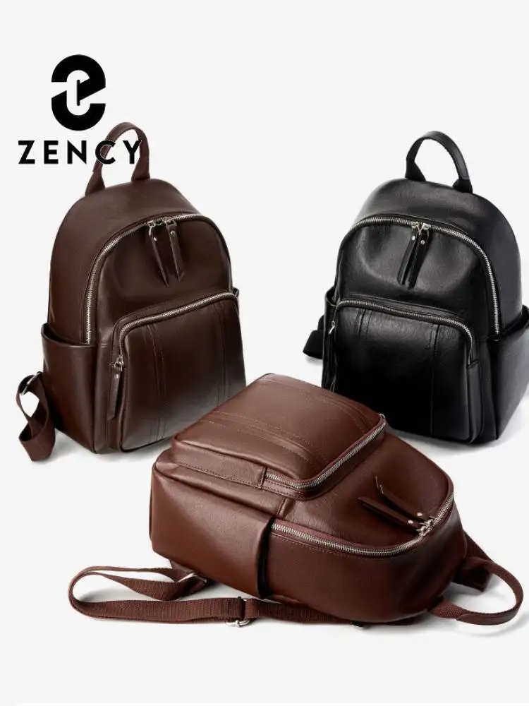 Zency Vintage Soft Genuine Leather Women Backpack Travel Rucksack Mochila Black Brown Roomy Knapsack for Work