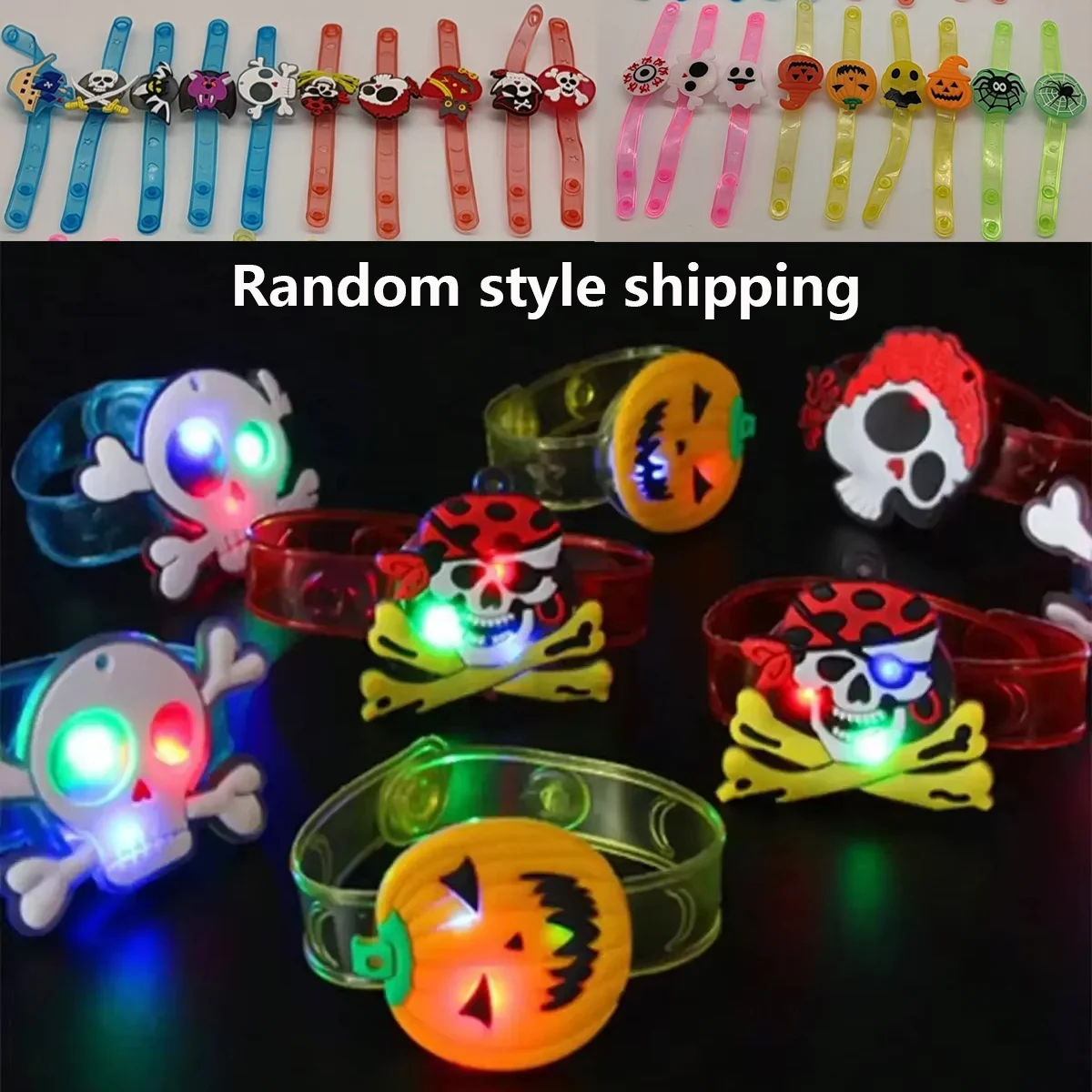 1/10 Pcs Halloween Party Gifts Glowing Brooch Watch Toys Kids Souvenir Children Fillers Rubber Toy Silicone Cartoon Bracelet