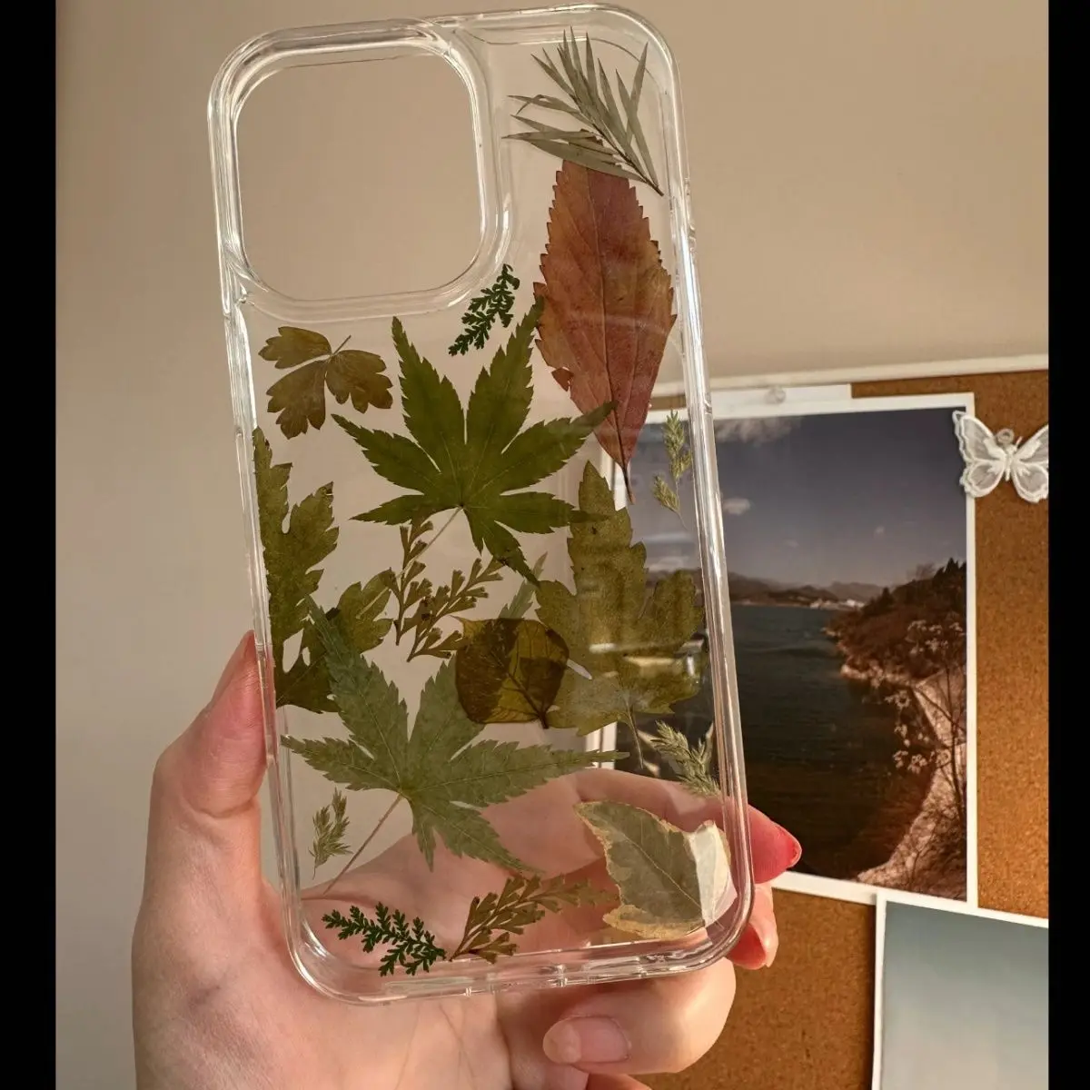 

Phone Case For iPhone 16 15 14 13 12 11 8 7 X XS XR Pro Max Plus New INS Creative Leaves Print Clear Anti-fall Protective Cover