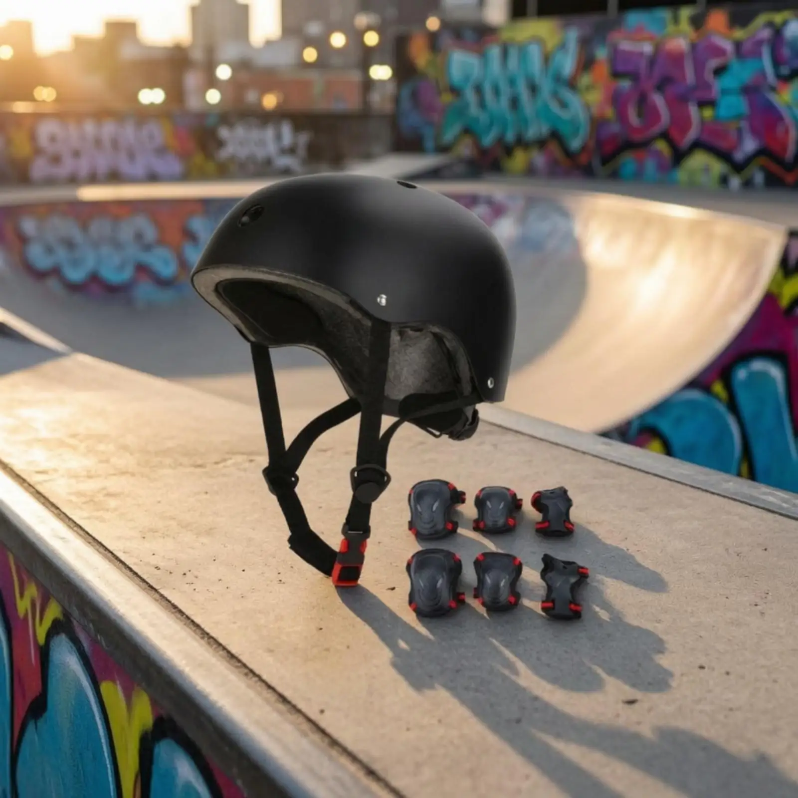 Impact Resistant Skate Helmet and Guard Pad Kit for Skateboarding Cycling Scootering Rollerblading Sports Safety