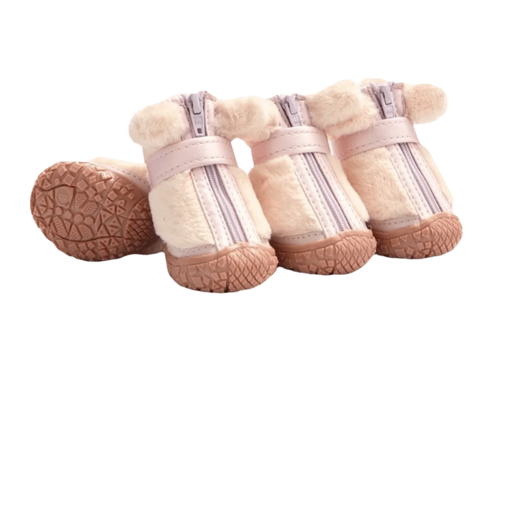 4 PCS/SET Plush Lined Winter Dog Snow Boots Comfortable Warm Anti-Slip Dog Shoes Soft Bottom Anti-Freezing Pet Paw Protection