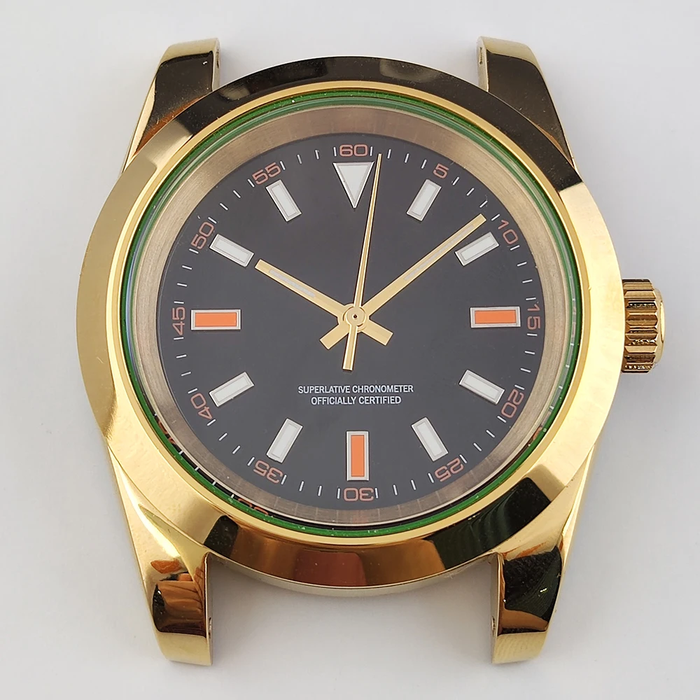 Luminous Watch Case, aço inoxidável, galvanizado, logotipo personalizado polido, mostrador para movimento, NH35, NH36, 28.5mm, 39mm