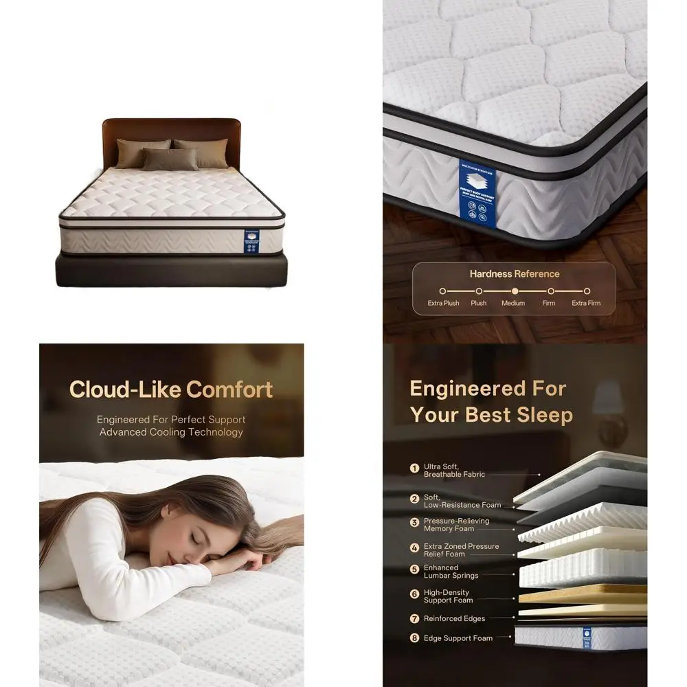 Twin Size 10 Inch Memory Foam Hybrid Mattress - Medium Firm, Pocketed Springs, Pressure Relief, CertiPUR-US, Motion Isolation, E