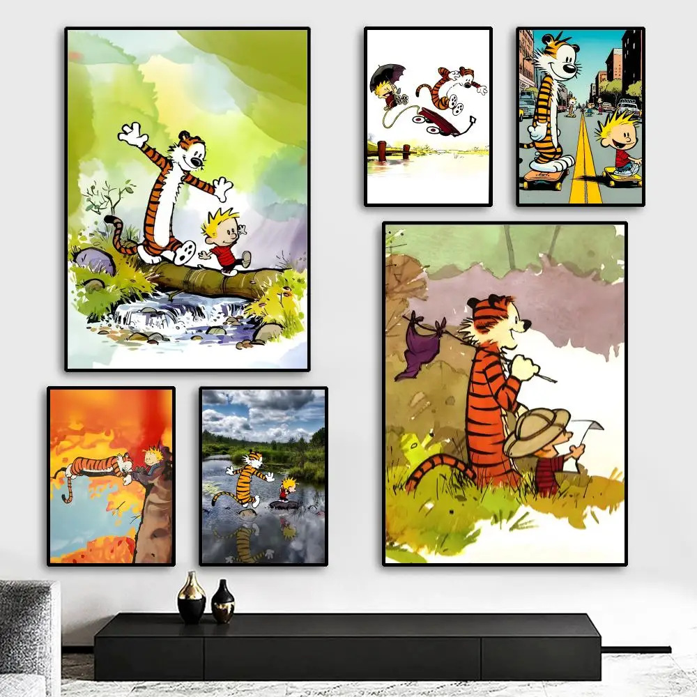 Calvin And Hobbes Self-adhesive Art Poster HD art sticky wall waterproof home living room bedroom bar aesthetic decoration