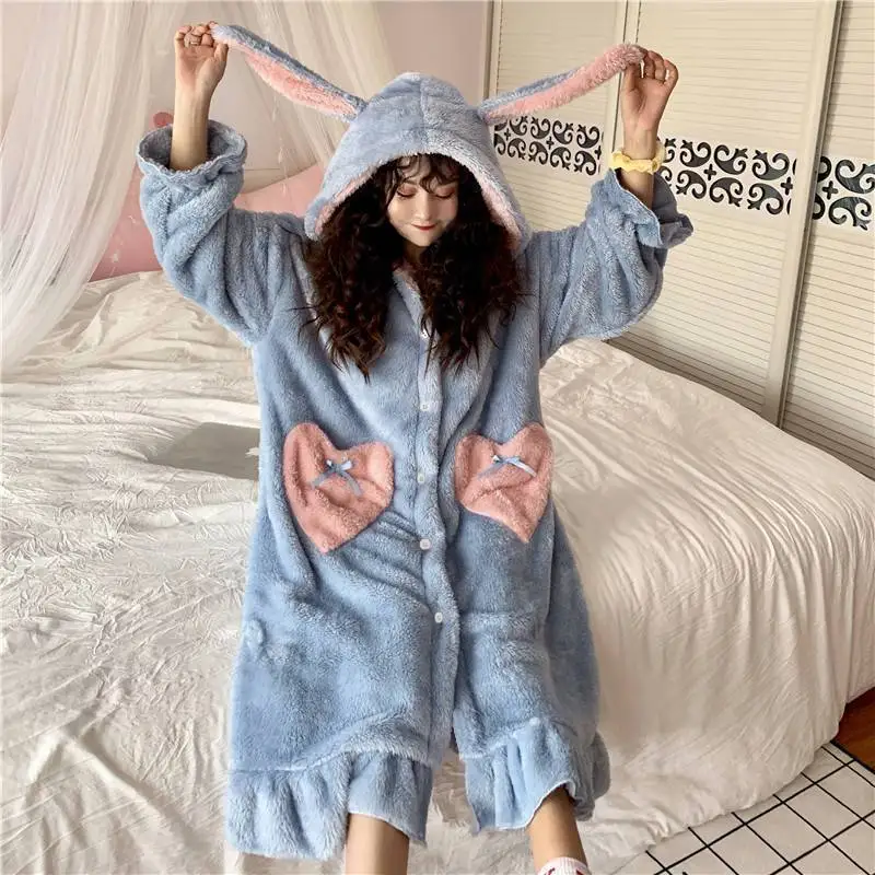 Winter Female Nightwear Plush Thickened Plush Jumpsuit Hooded Sleepwear Women Long-Sleeve Keep Warm Pajamas Homewear Onesies