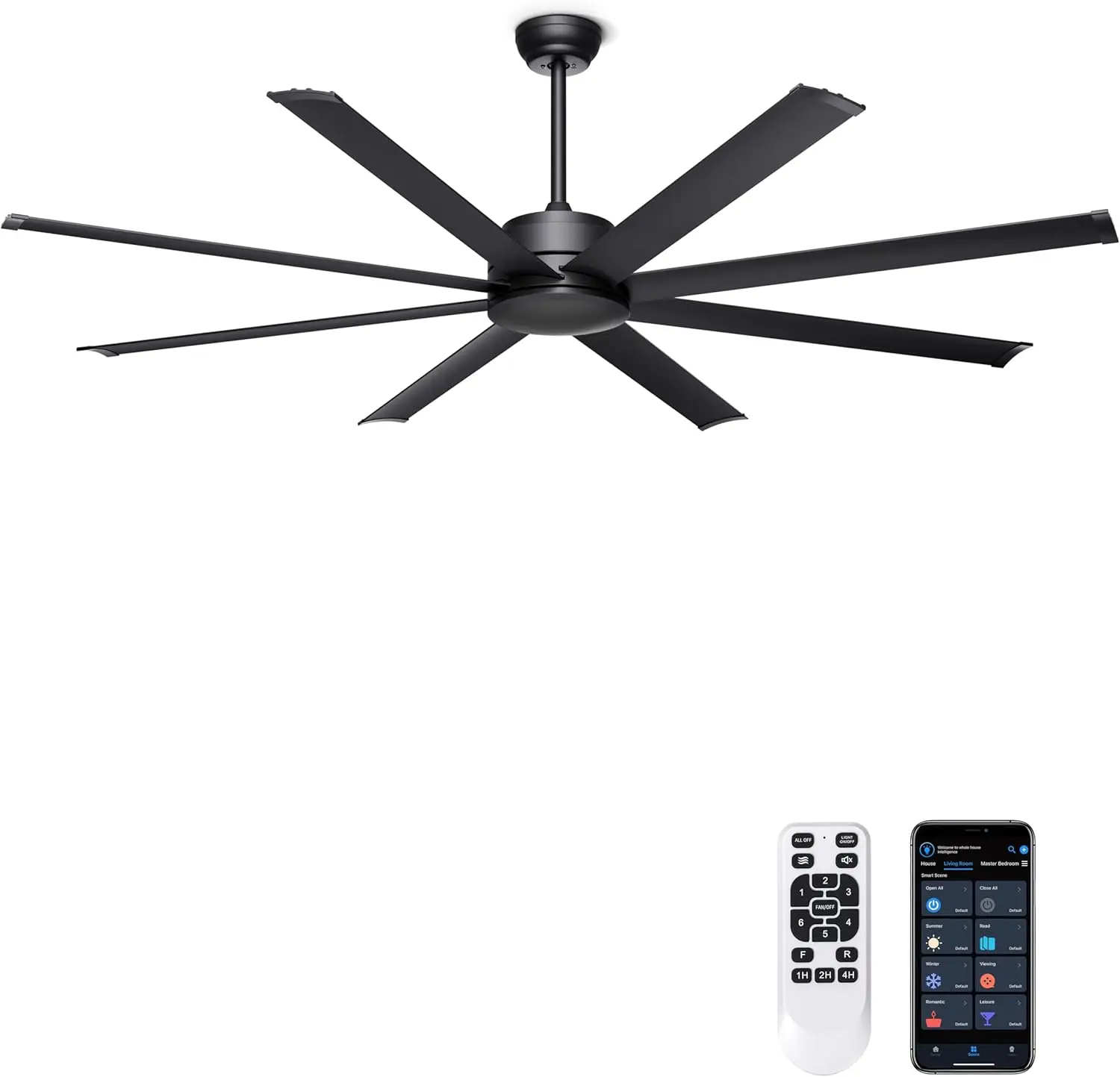 

72 Large Ceiling Fan No Light Industrial Fan Remote App Control Quiet Dc Motor Indoor Outdoor Ceiling Fan For Patio Shop Garage