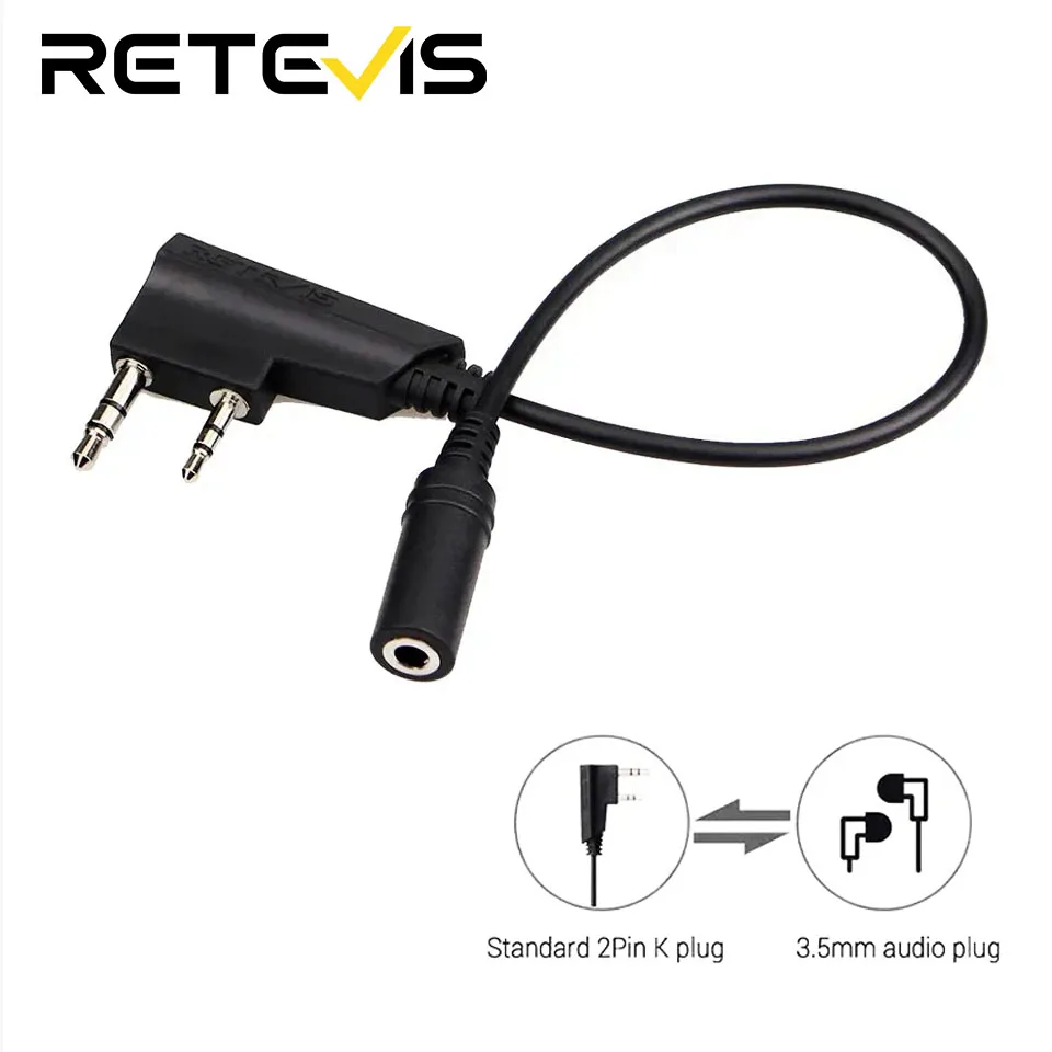 Retevis TCK01 2Pin to 3.5mm Female Phone Audio Earpiece Transfer Cable For Retevis RT21 RT22 RT24 RT7 RT27 H777 Walkie Talkie