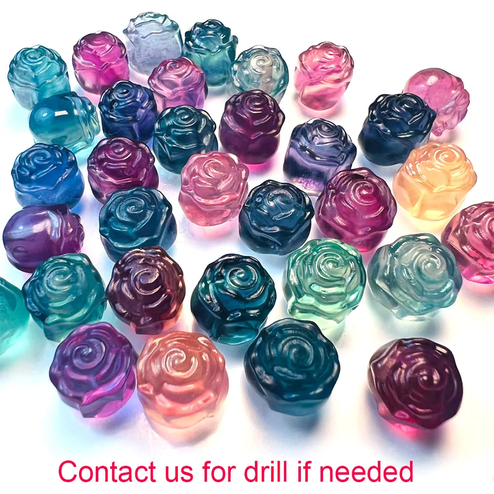 1pc Natuurlijke Regenboog Fluoriet Houtsnijwerk Rose Flower Mini Crystal Carving Kristallen en Stenen Healing Home Decoratie Edelstenen