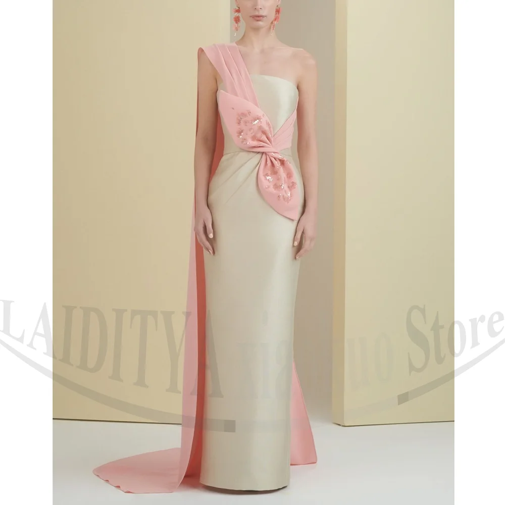 

Elegant Evening Dresses Sequined Bow Party Gowns Fashion Straight Robe Floor Length Pleated Customized Women Prom Dresses