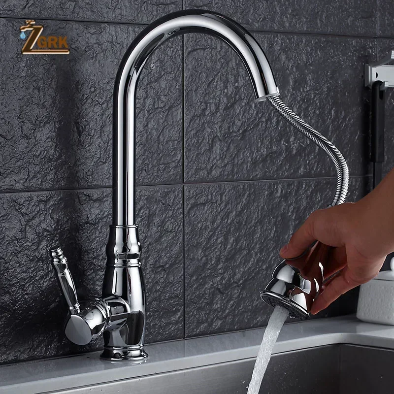 ZGRK Modern Faucet Kitchen Solid Brass Kitchen Mixer With Filter 360° Rotate Kitchen Faucets With Pull Down Sprayer Sink Mixer