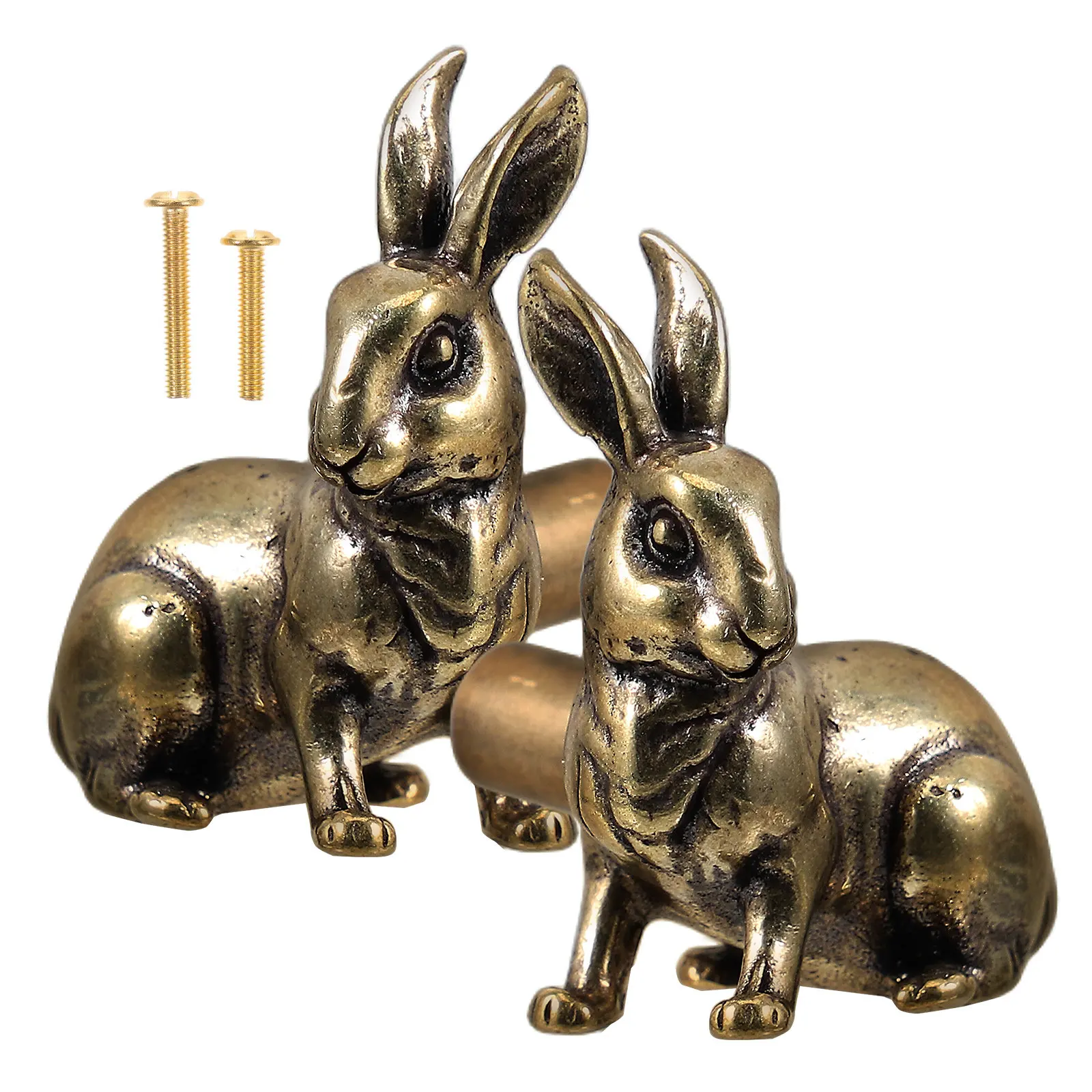 2Pcs Brass Rabbit Cabinet Knob Vintage Drawer Pull Solid Brass Door Handle Dresser Pull Simple Elegant Decor