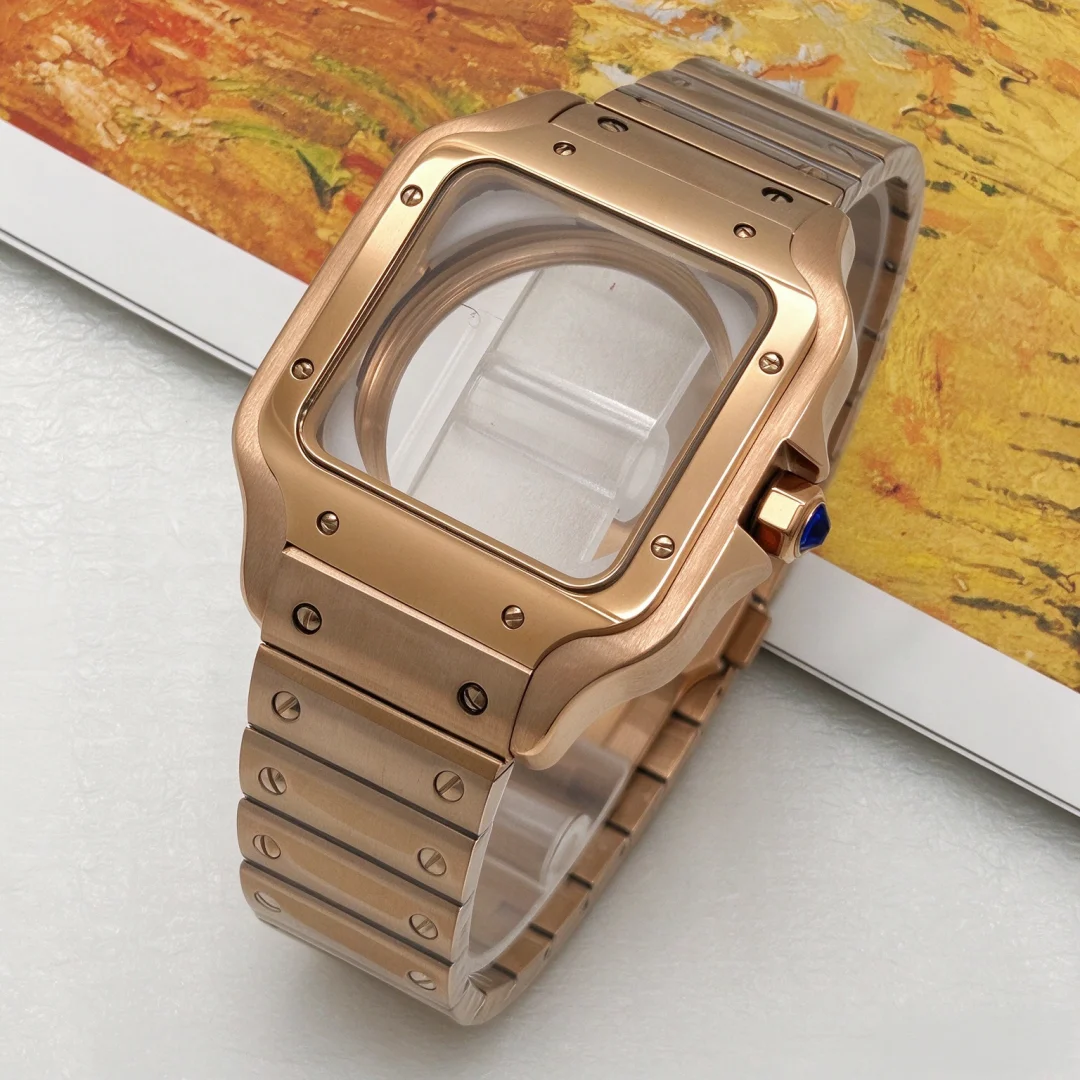 Modification 38mm Gold Watch Case Steel Bracelet for Seiko NH36 NH35 NH70 Automatic Movement for Santoz 27mm Dial Watch Hands
