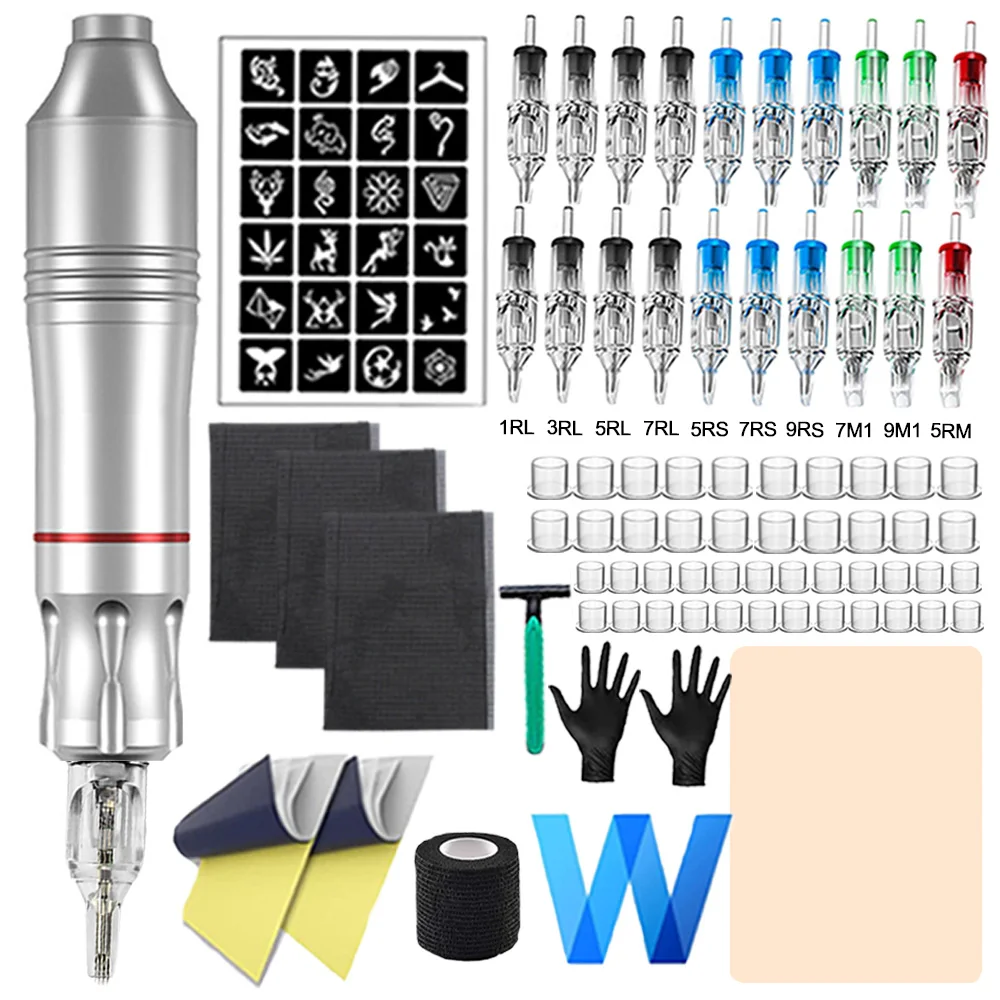 

Professional Tattoo Machine Pen Kit with Machine Pen Set 20pcs Cartridge Needles No Power Supply for Tattoo Art Beginners