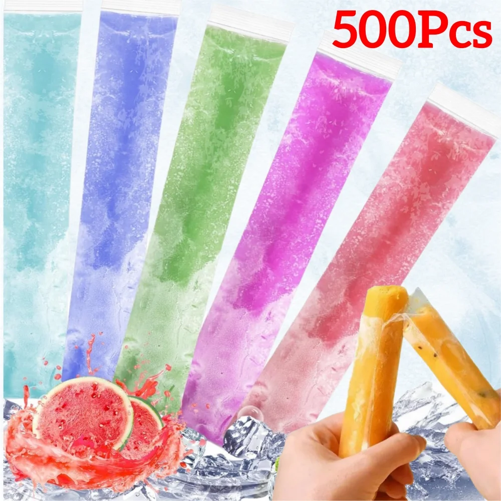 Bolsa de paletas transparente desechable, 500-50 Uds., DIY, helado, jugo, yogur, molde de paletas de plástico, bolsa de sellado, molde para cubitos de hielo de verano