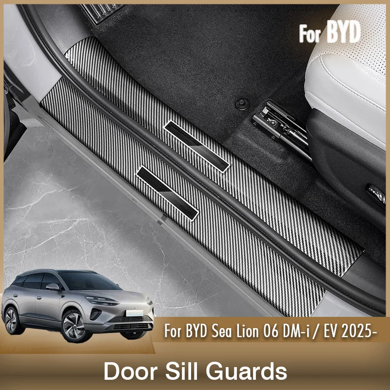 

For BYD Sealion Sea Lion 06 DM-i EV 2025 2026 Car Carbon Fiber Pattern Door Sill Trim Protector Decoration Stickers Accessories
