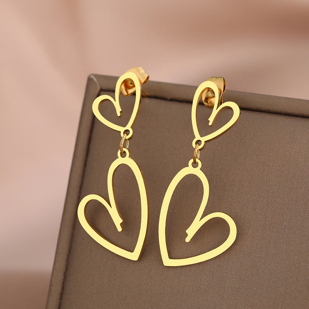 Stainless Steel Earrings 2022 Trends NEW Sweet Heart Fashion Charms Gold Color Pendants Earrings For Women Jewelry Weddings Gift