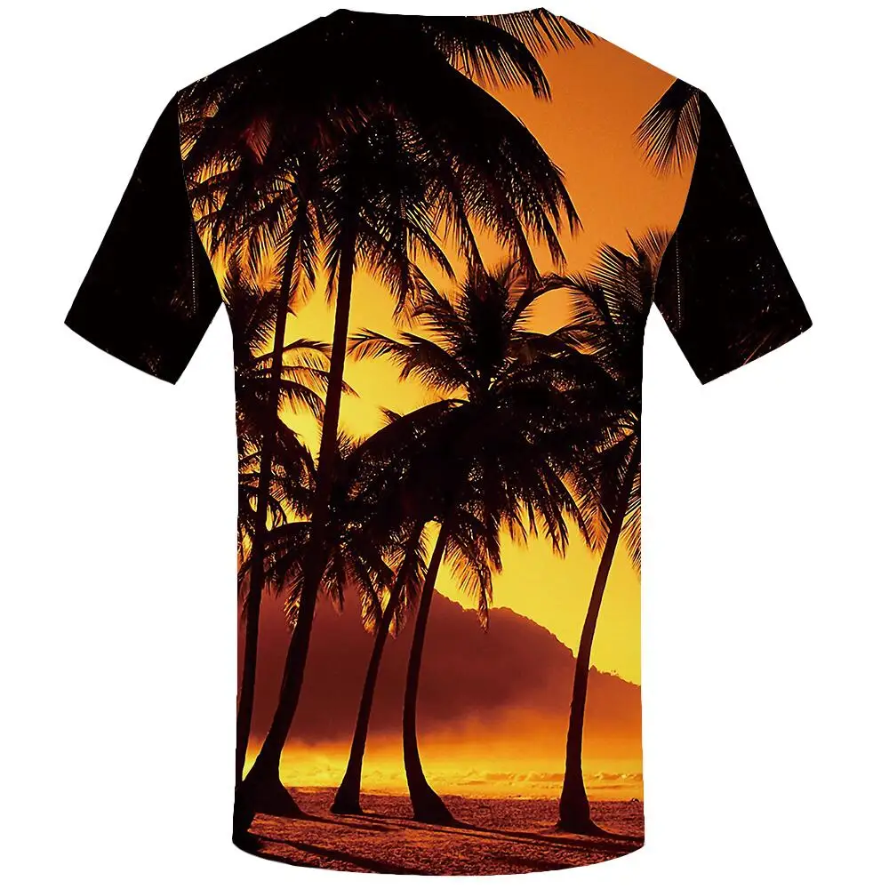 Summer Men\'S T-Shirt Beach Coconut Tree Scenery Foreign Style Short Sleeve Designer Print Oversized O-Neck Harajuku Street Shirt