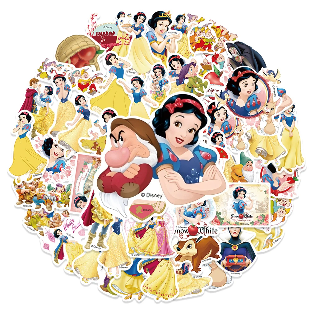 50 Stück Kawaii Disney Cartoon Prinzessin Schneewittchen Aufkleber Ästhetische Dekorative Koffer- und Handyhüllen Niedliches DIY-Aufkleber-Set